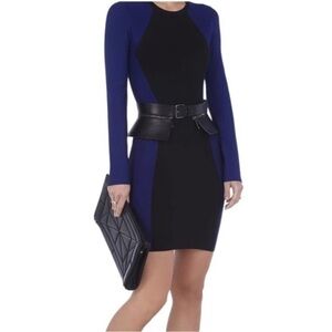 BCBGMAXAZRIA Ribbed Two-Tone Bodycon Mini Dress in Blue/Black